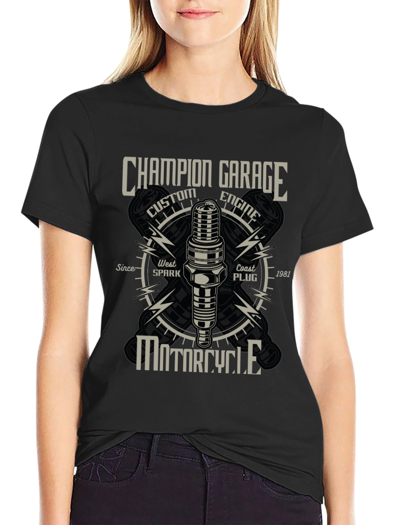 Champion Garage Motorcycle T-Shirt - Custom Engine Design