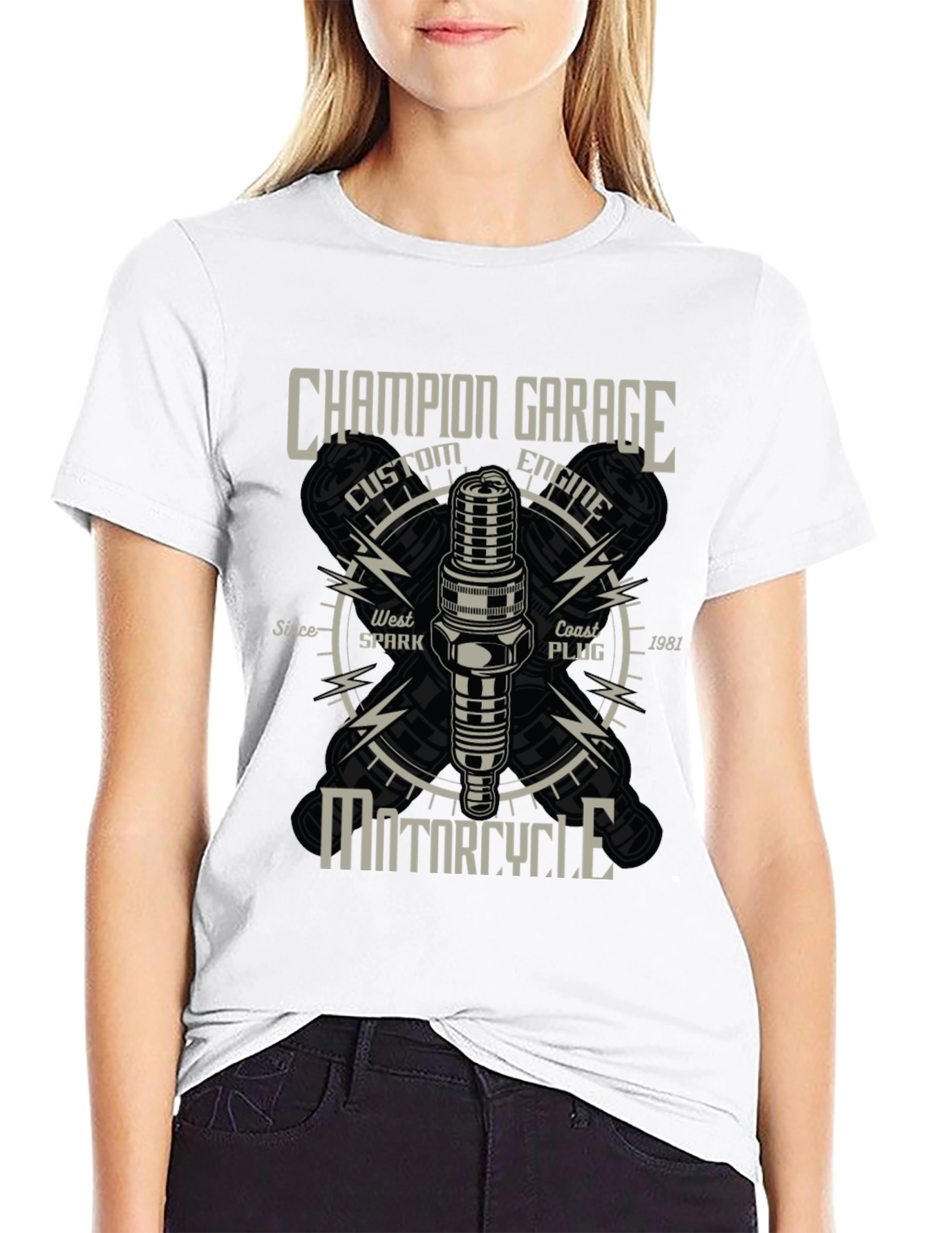 Champion Garage Motorcycle T-Shirt - Custom Engine Design