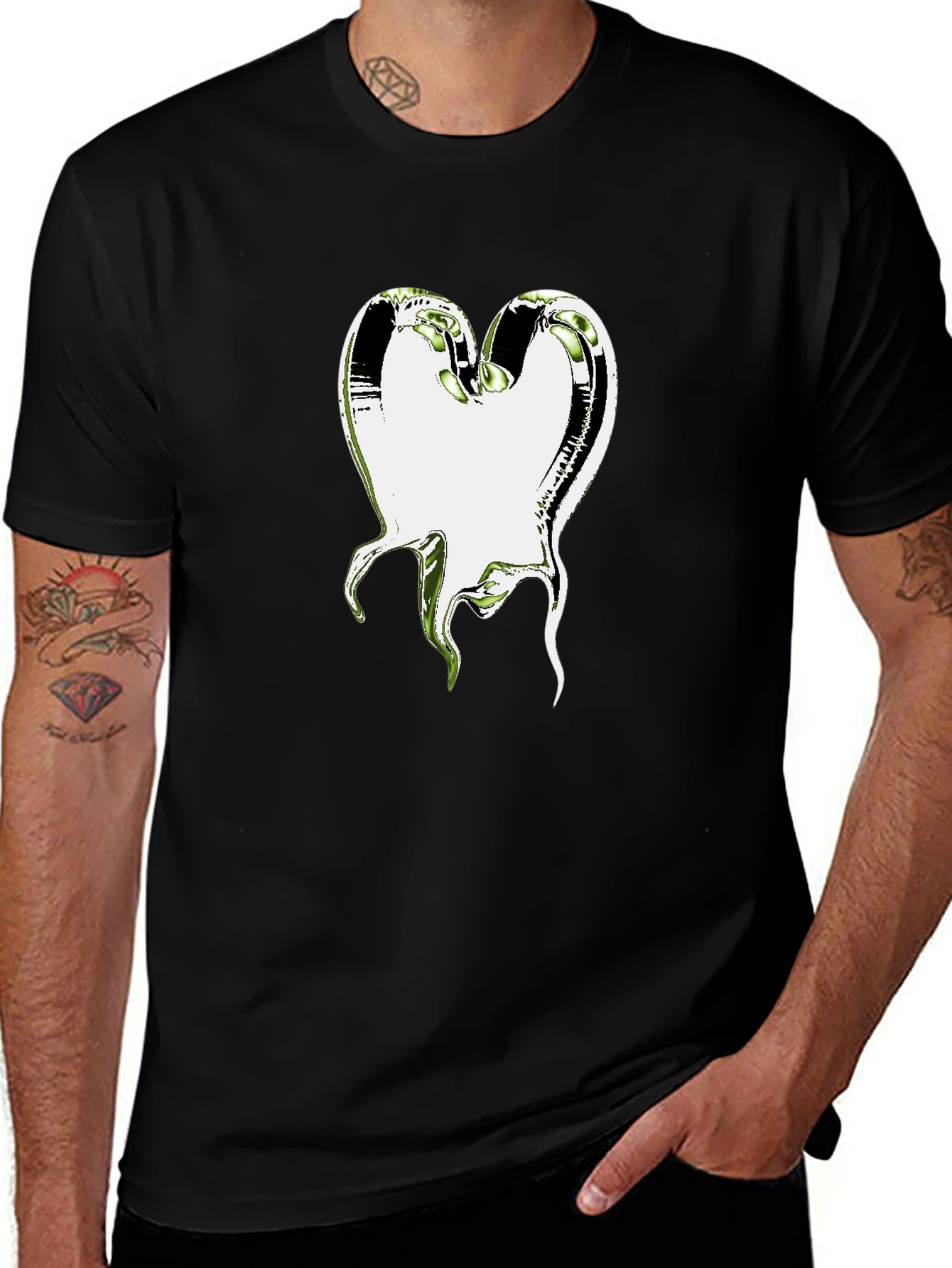 Abstract Heart Graphic T-Shirt - Black Cotton Tee