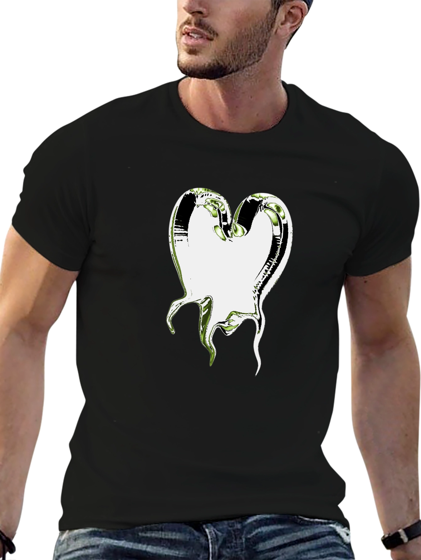 Abstract Heart Graphic T-Shirt - Black Cotton Tee