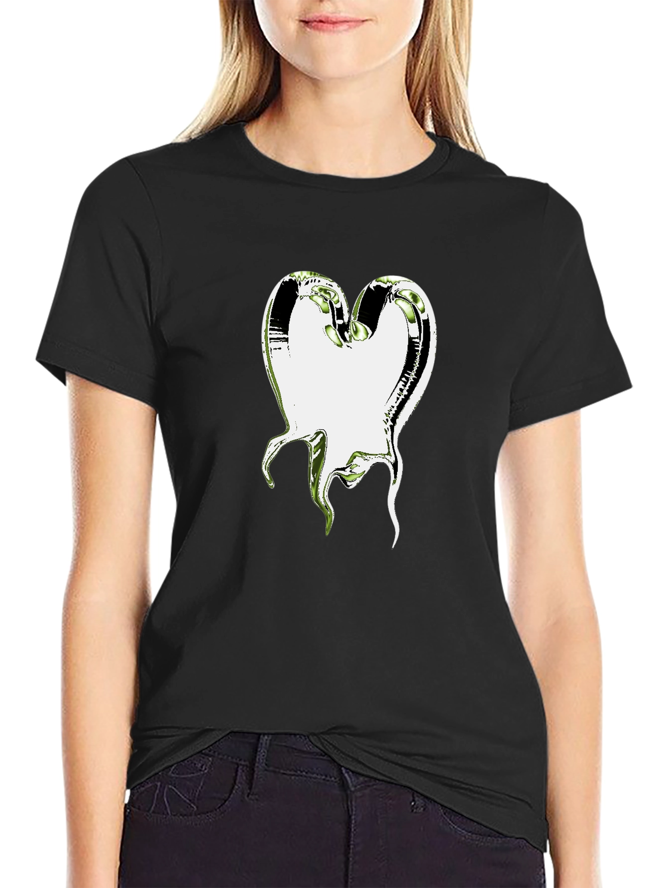 Abstract Heart Graphic T-Shirt - Black Cotton Tee