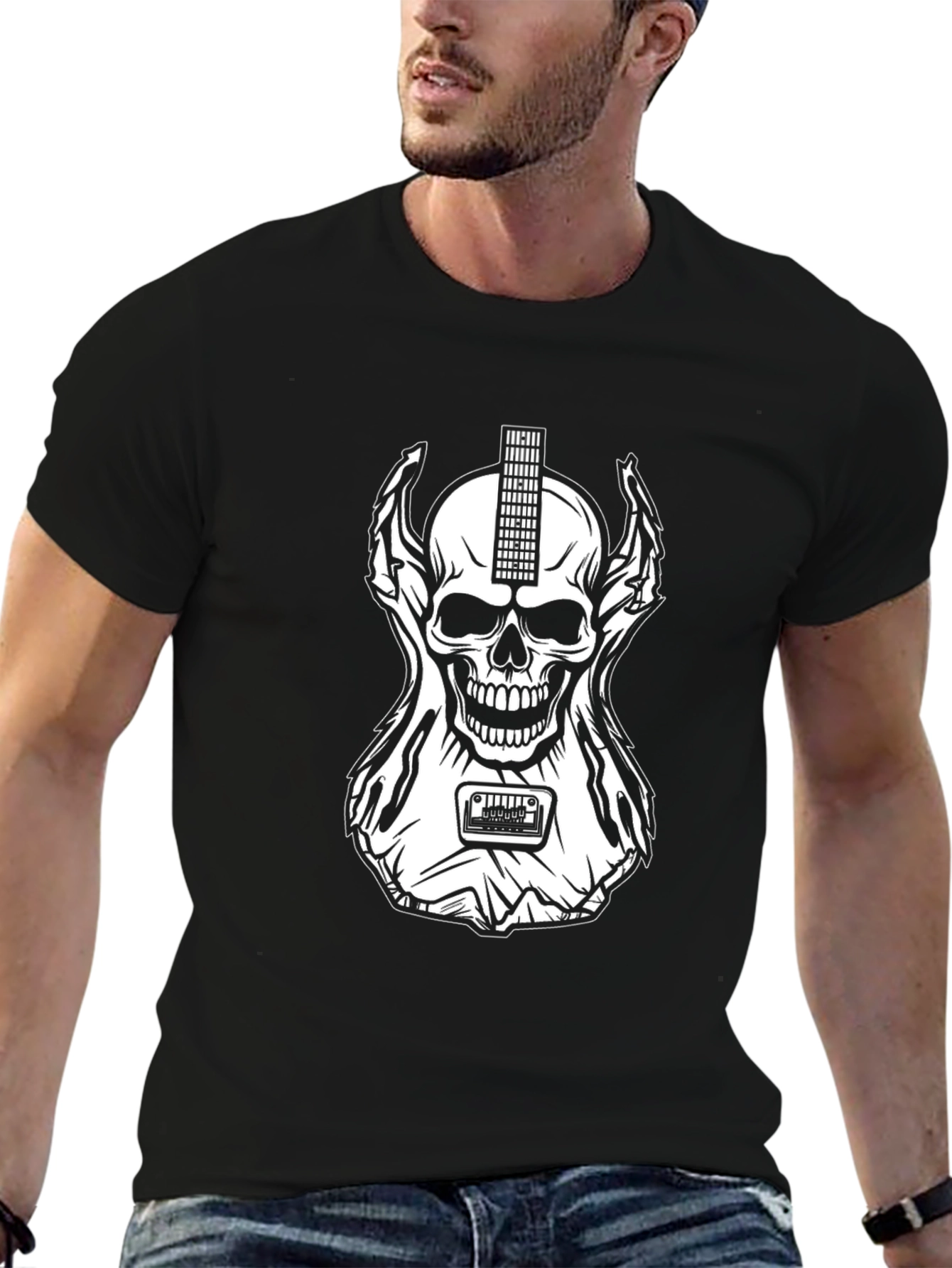 Skull Guitar Graphic T-Shirt - Rocker Style