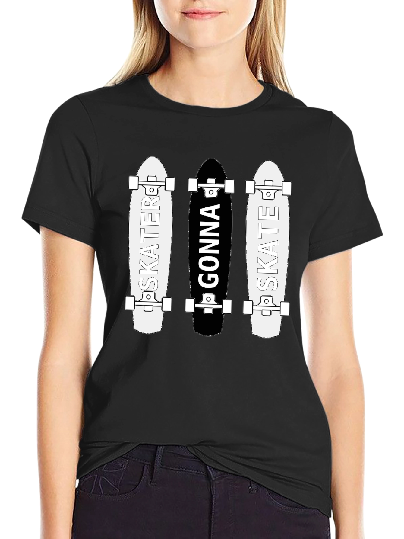 Skater Gonna Skate Graphic Tee - Black Cotton T-Shirt