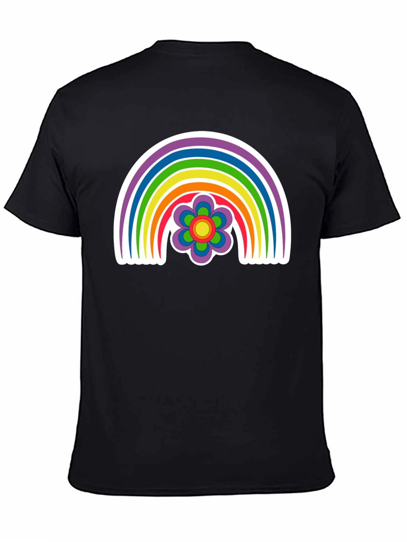 Retro Rainbow Flower Graphic Tee - Black
