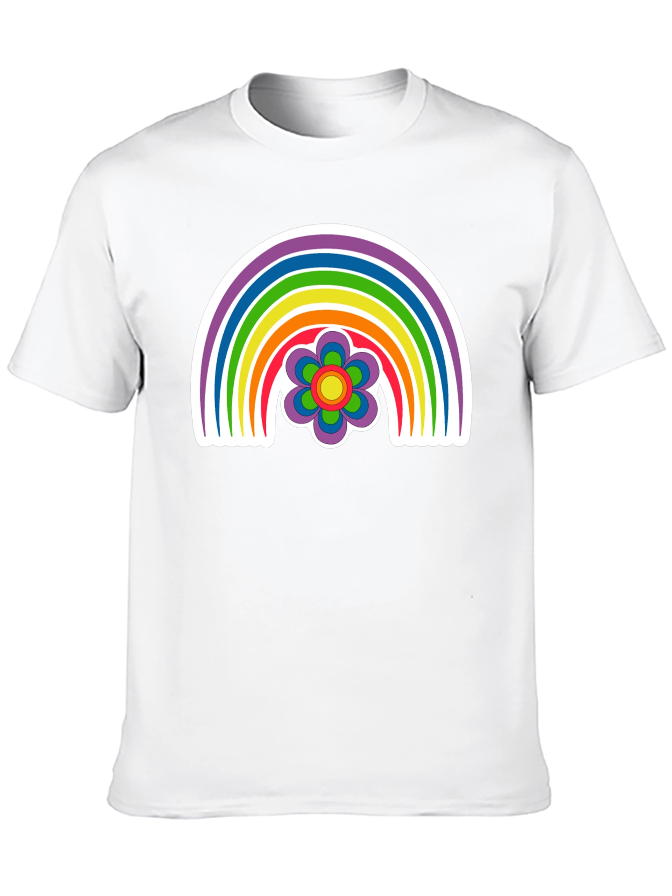Retro Rainbow Flower Graphic Tee - Black