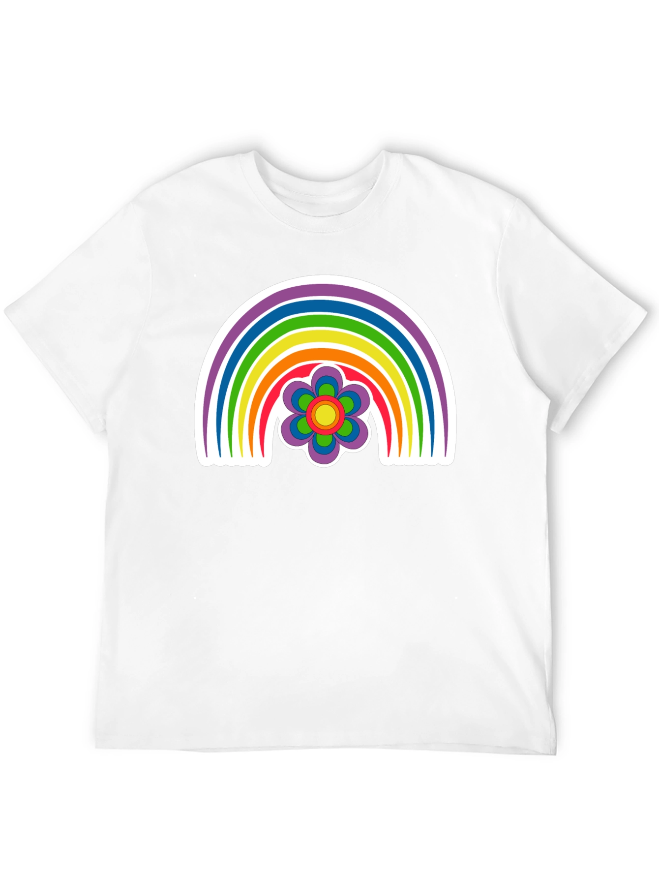 Retro Rainbow Flower Graphic Tee - Black