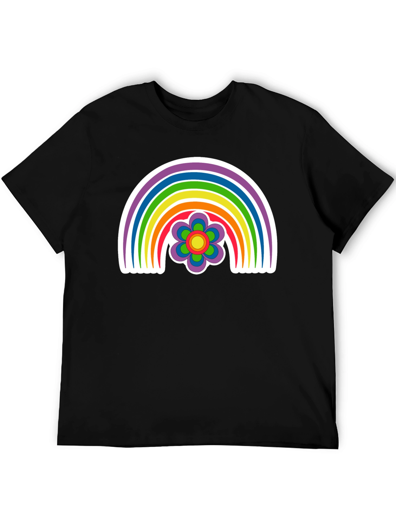 Retro Rainbow Flower Graphic Tee - Black