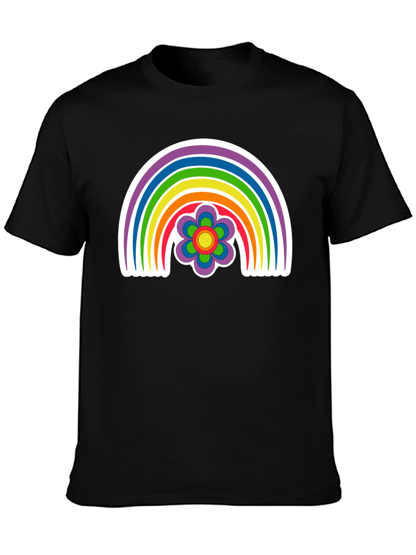 Retro Rainbow Flower Graphic Tee - Black