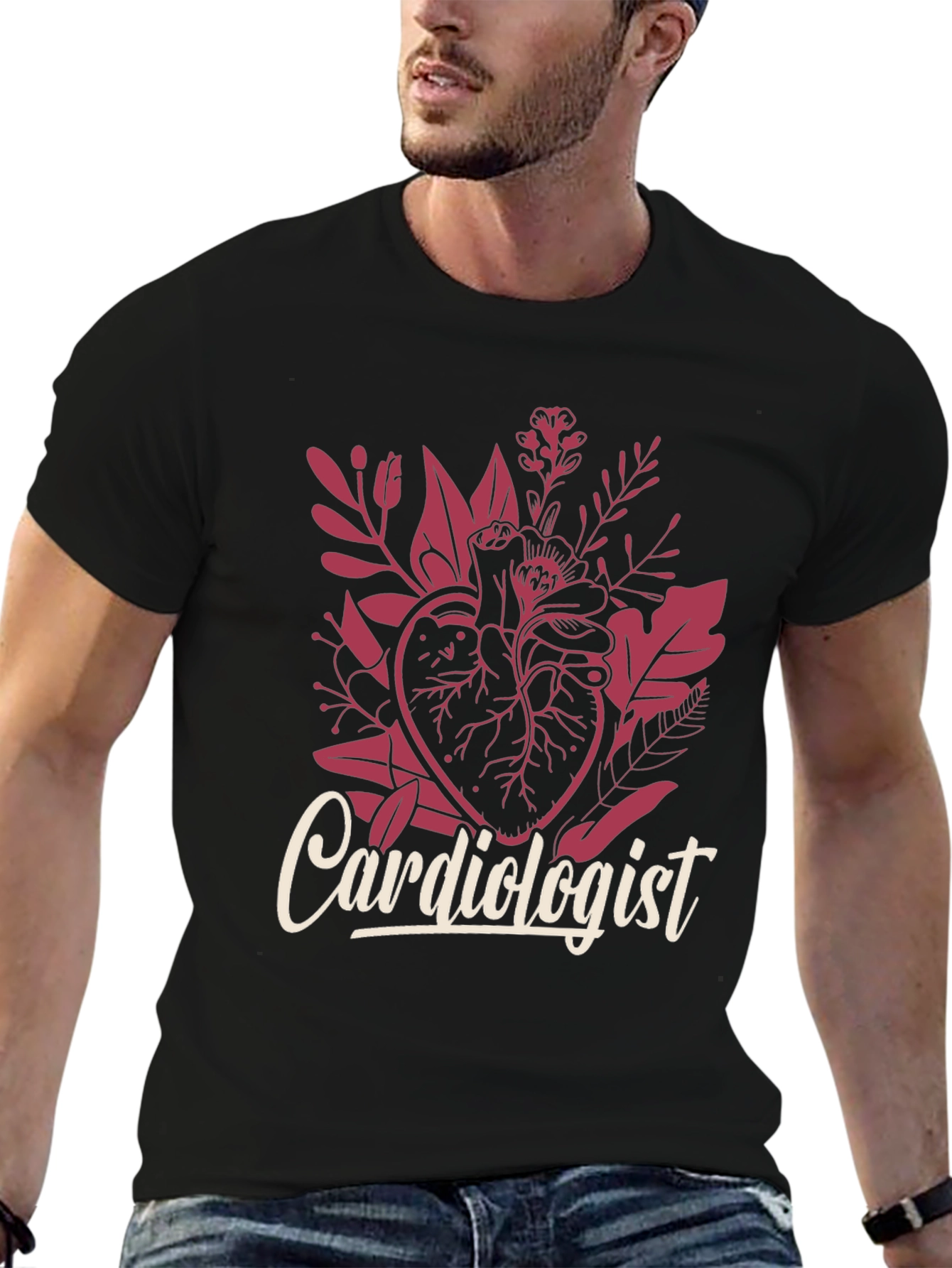 Cardiologist Heart Floral Graphic T-Shirt