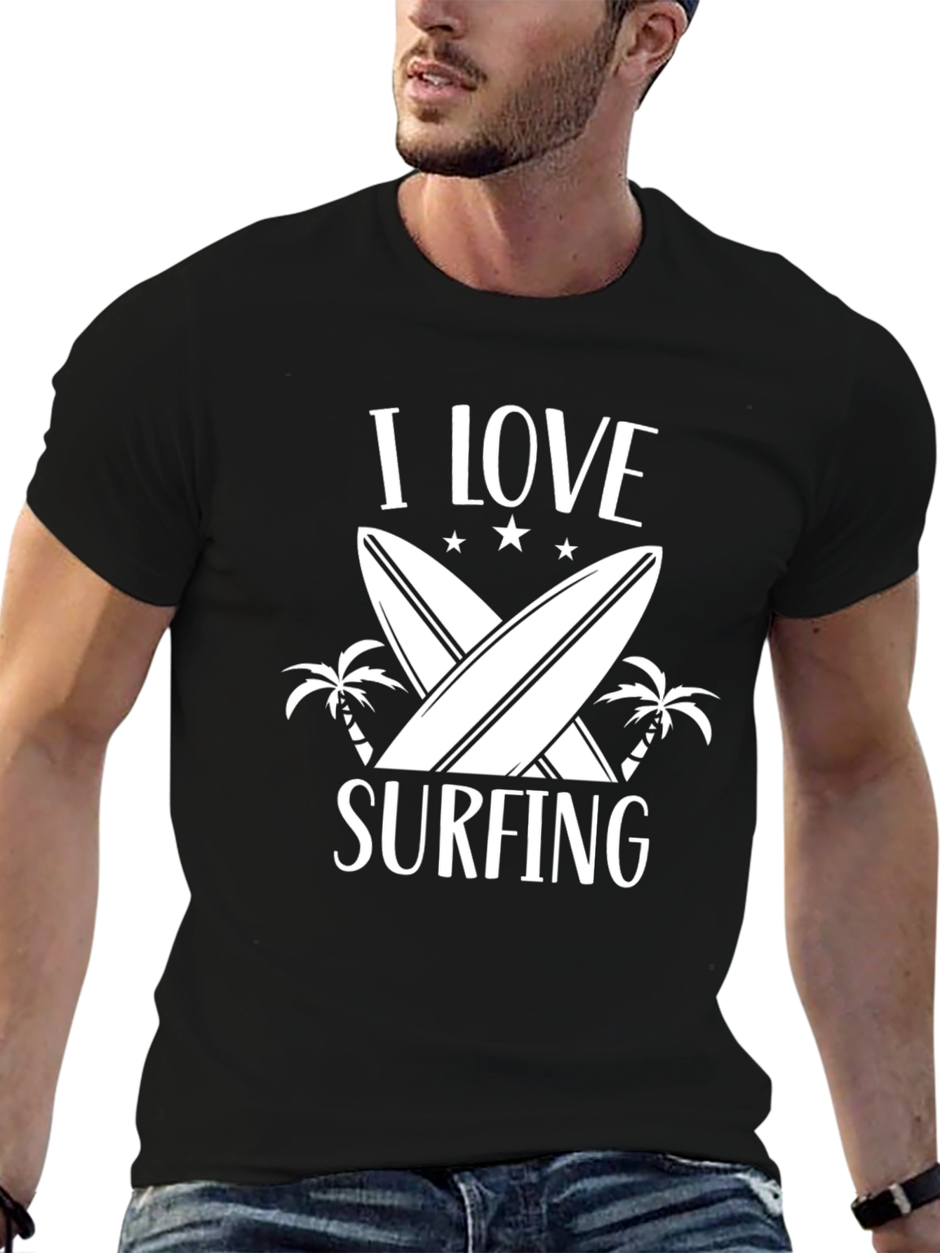 I Love Surfing Graphic T-Shirt - Black