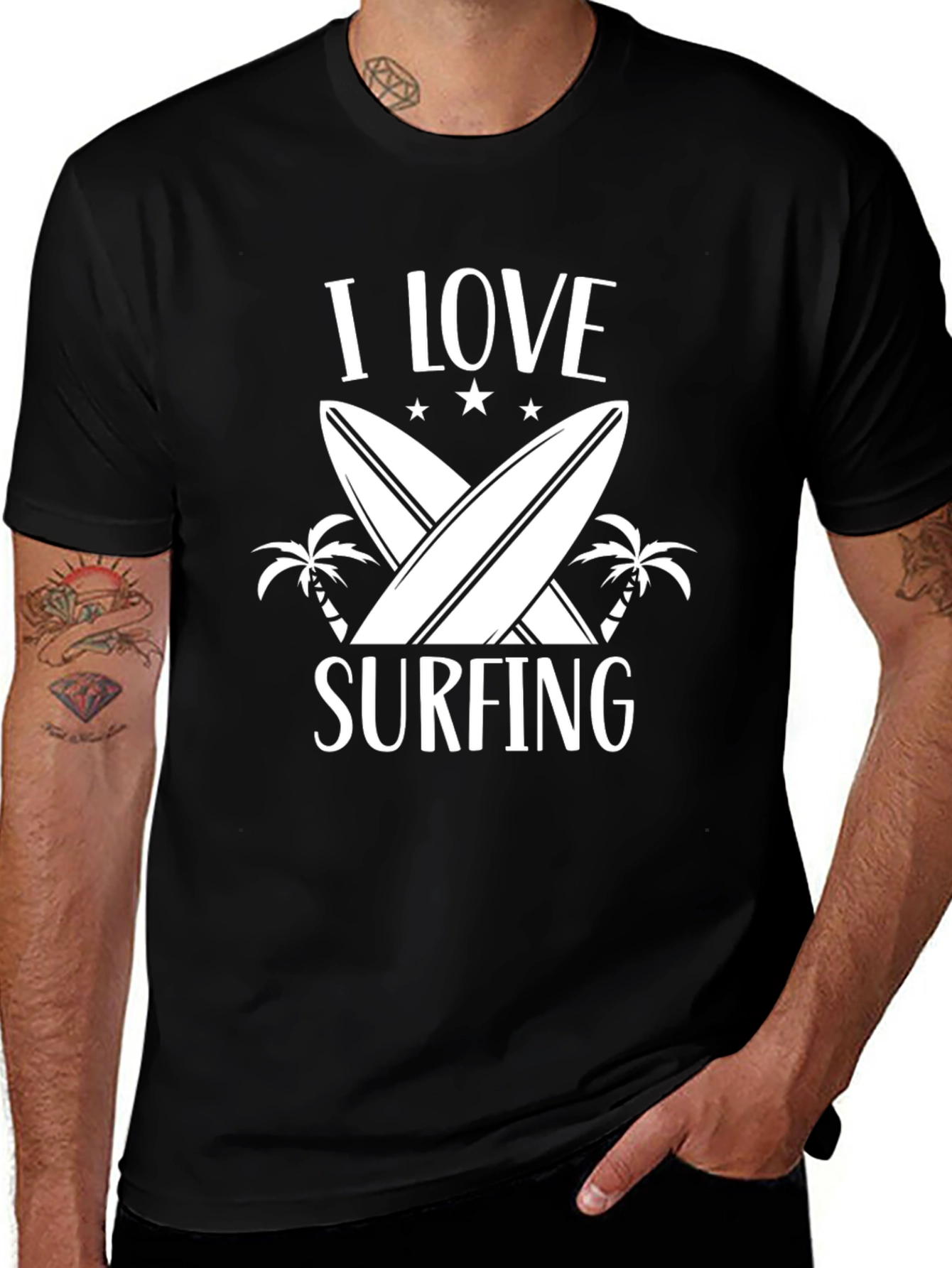 I Love Surfing Graphic T-Shirt - Black
