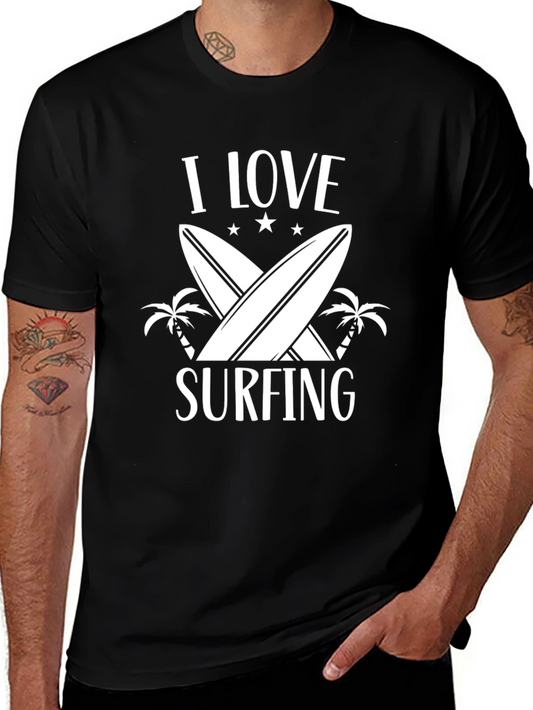 I Love Surfing Graphic T-Shirt - Black