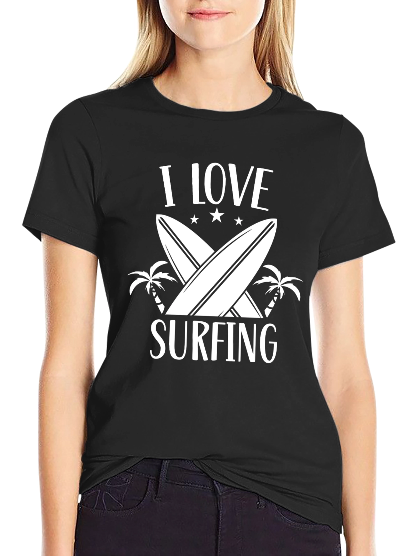 I Love Surfing Graphic T-Shirt - Black
