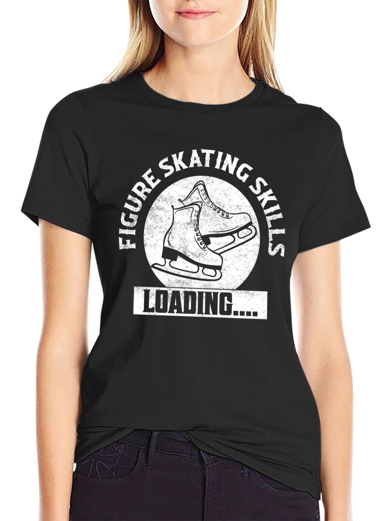 Figure Skating Skills Loading T-Shirt Black Cotton