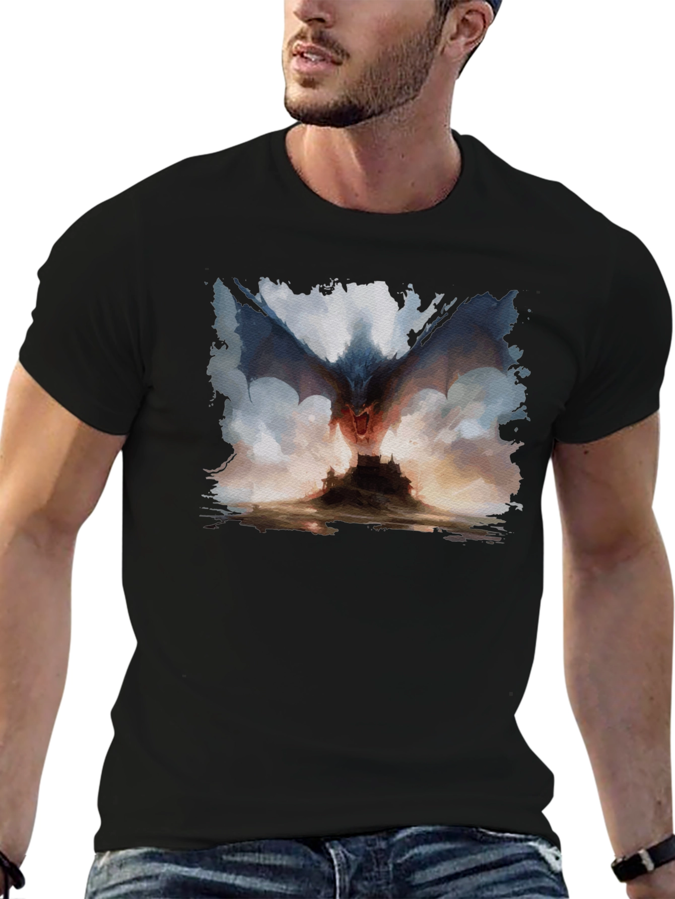 Dragon Castle Graphic Tee - Mens Black T-Shirt