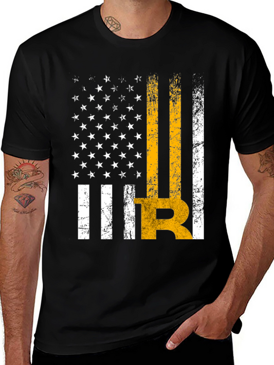 Distressed American Flag Bitcoin Graphic T-Shirt