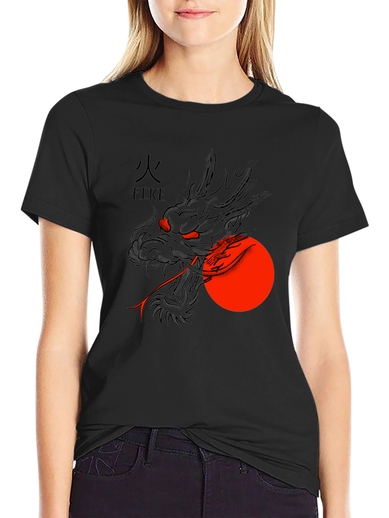 Dragon Fire Graphic Tee - Black Cotton Blend