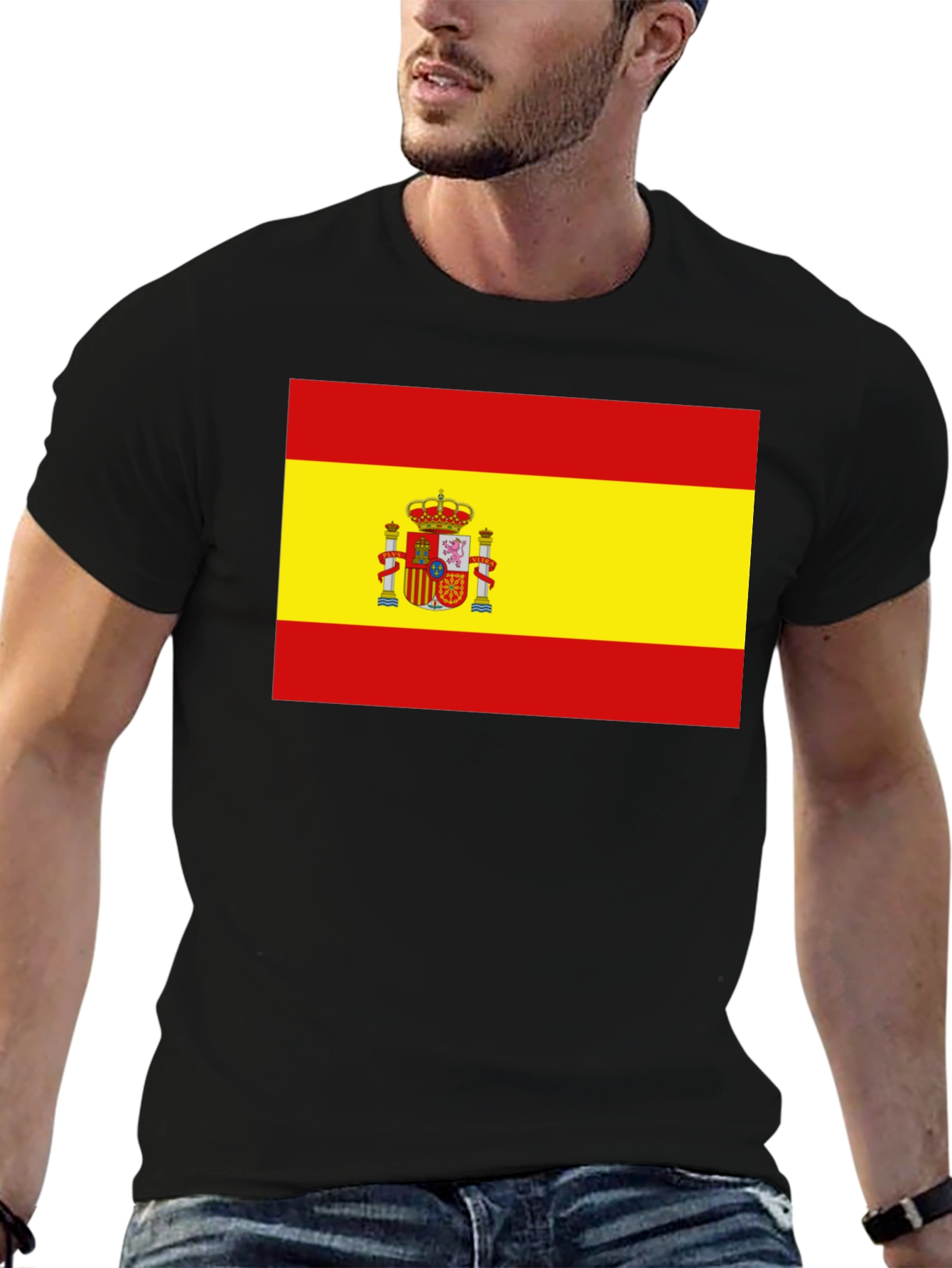 Spain Flag T-Shirt - Black Cotton Tee