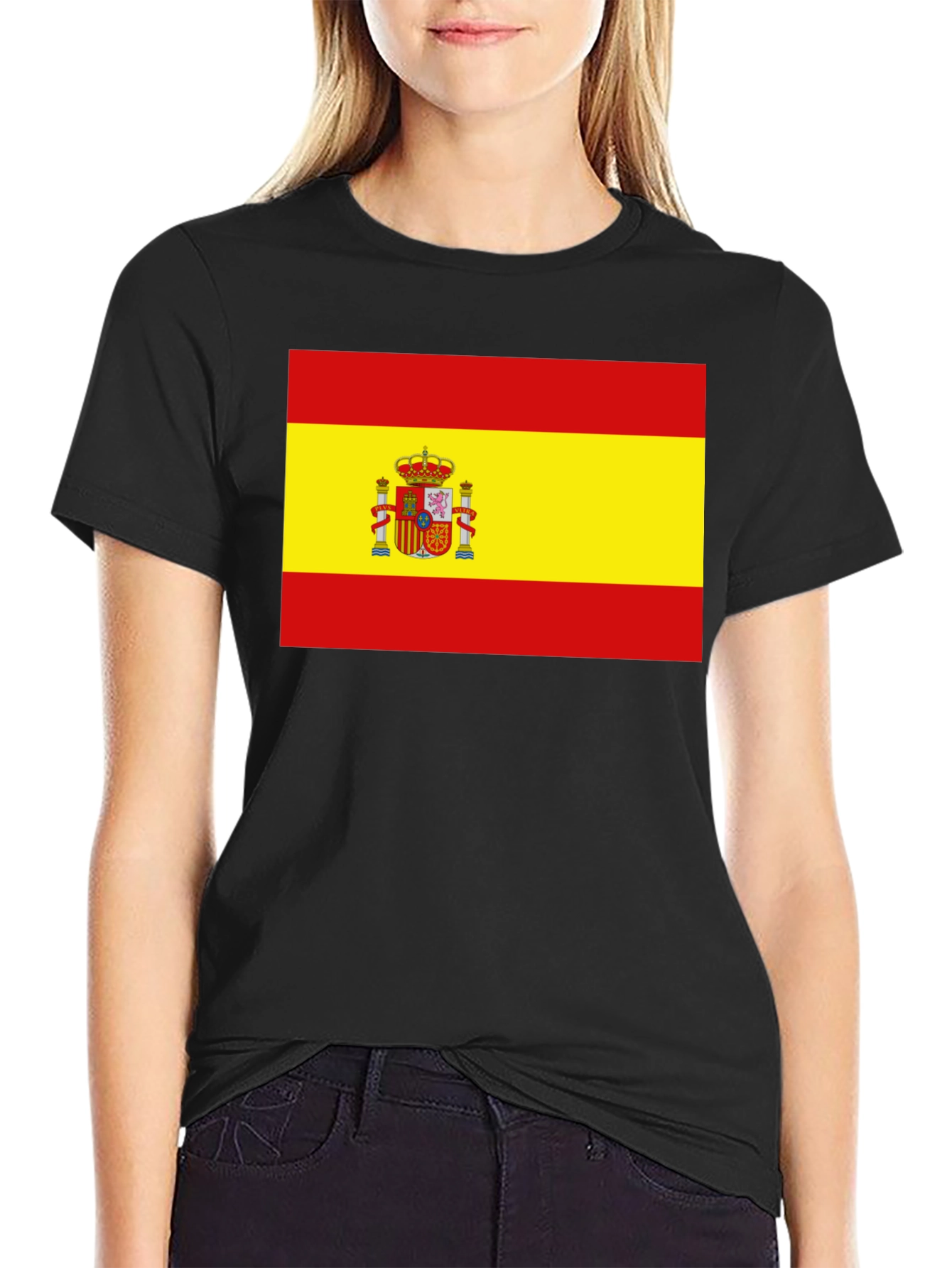 Spain Flag T-Shirt - Black Cotton Tee