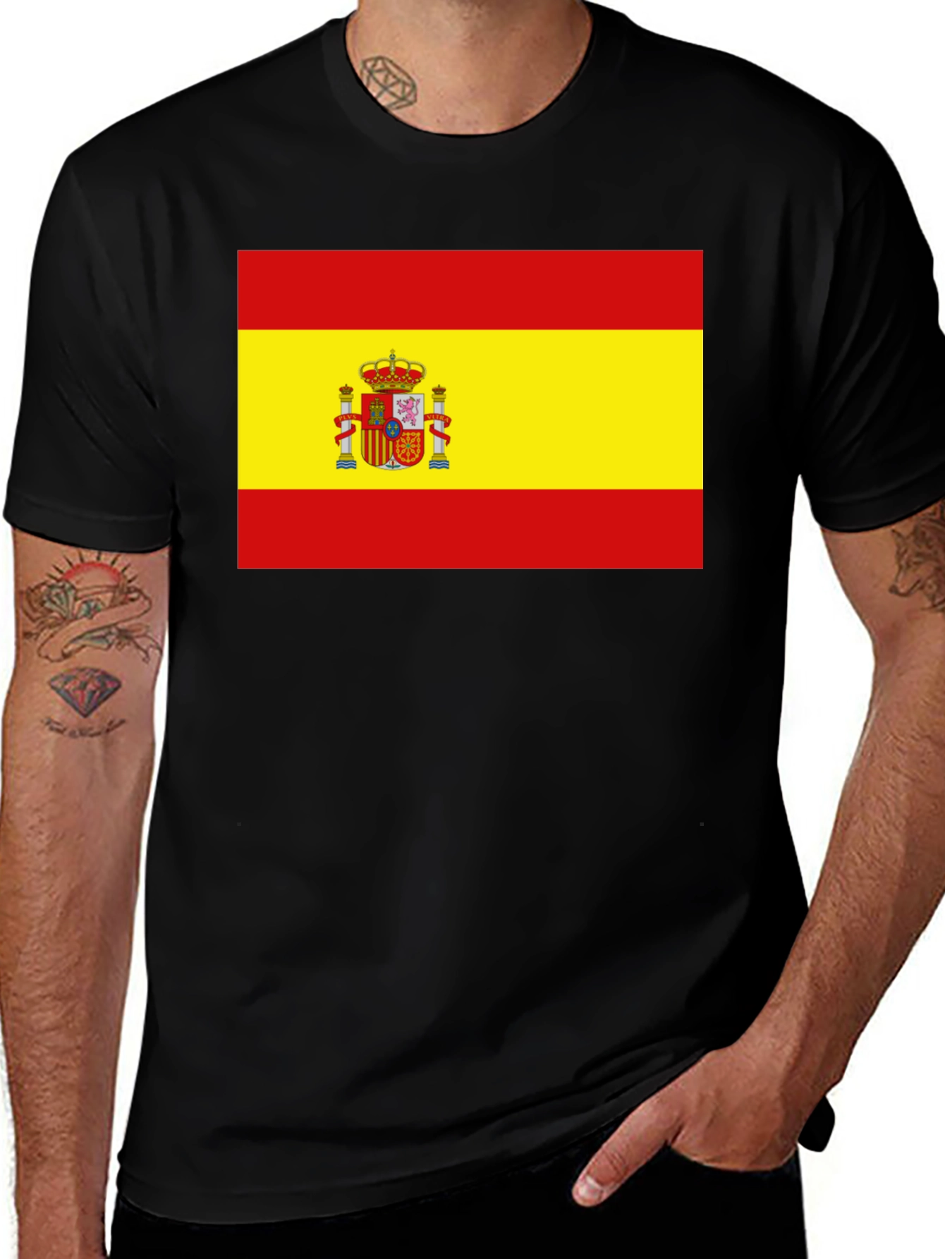 Spain Flag T-Shirt - Black Cotton Tee