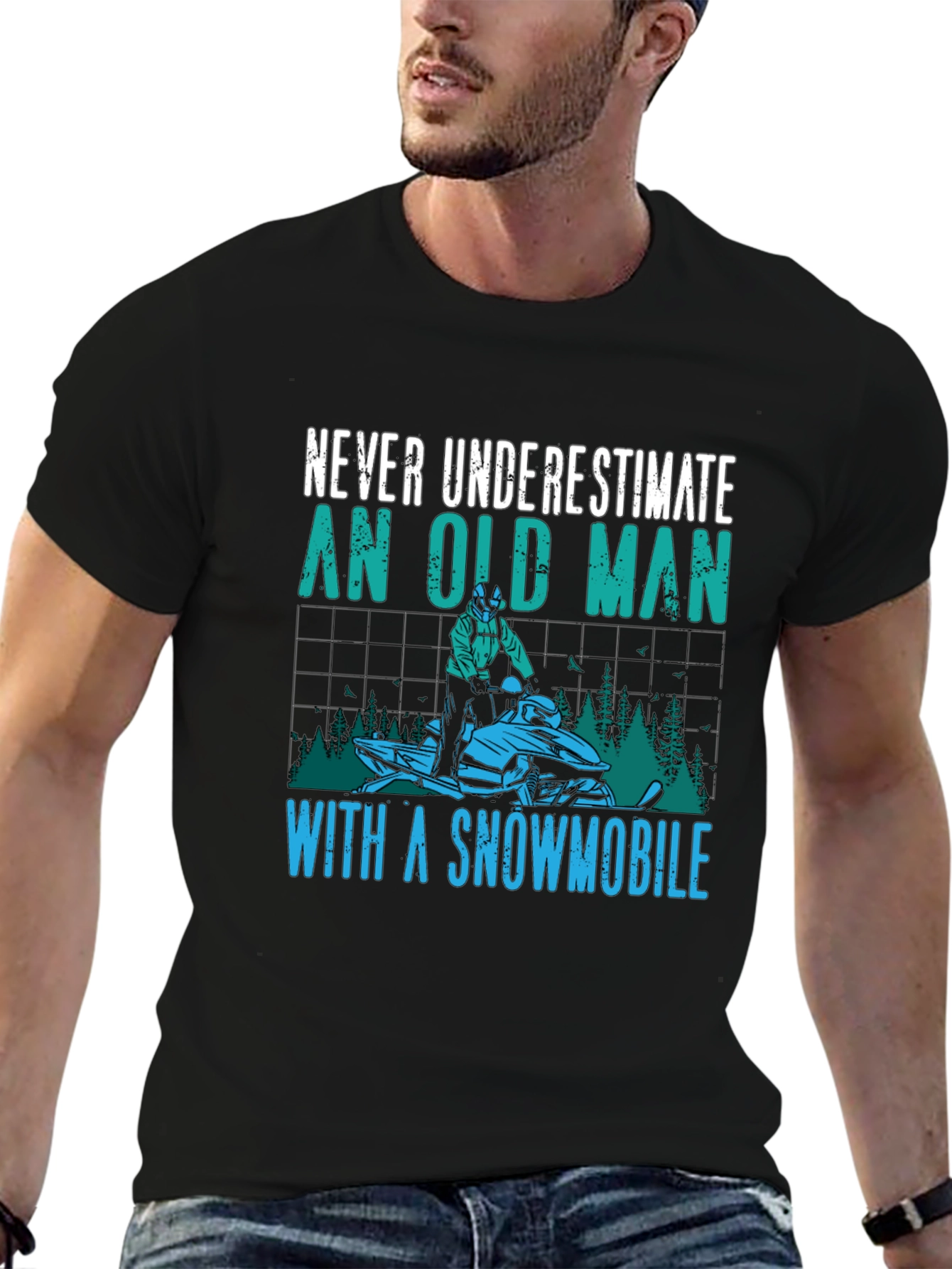 Never Underestimate an Old Man Snowmobile T-Shirt