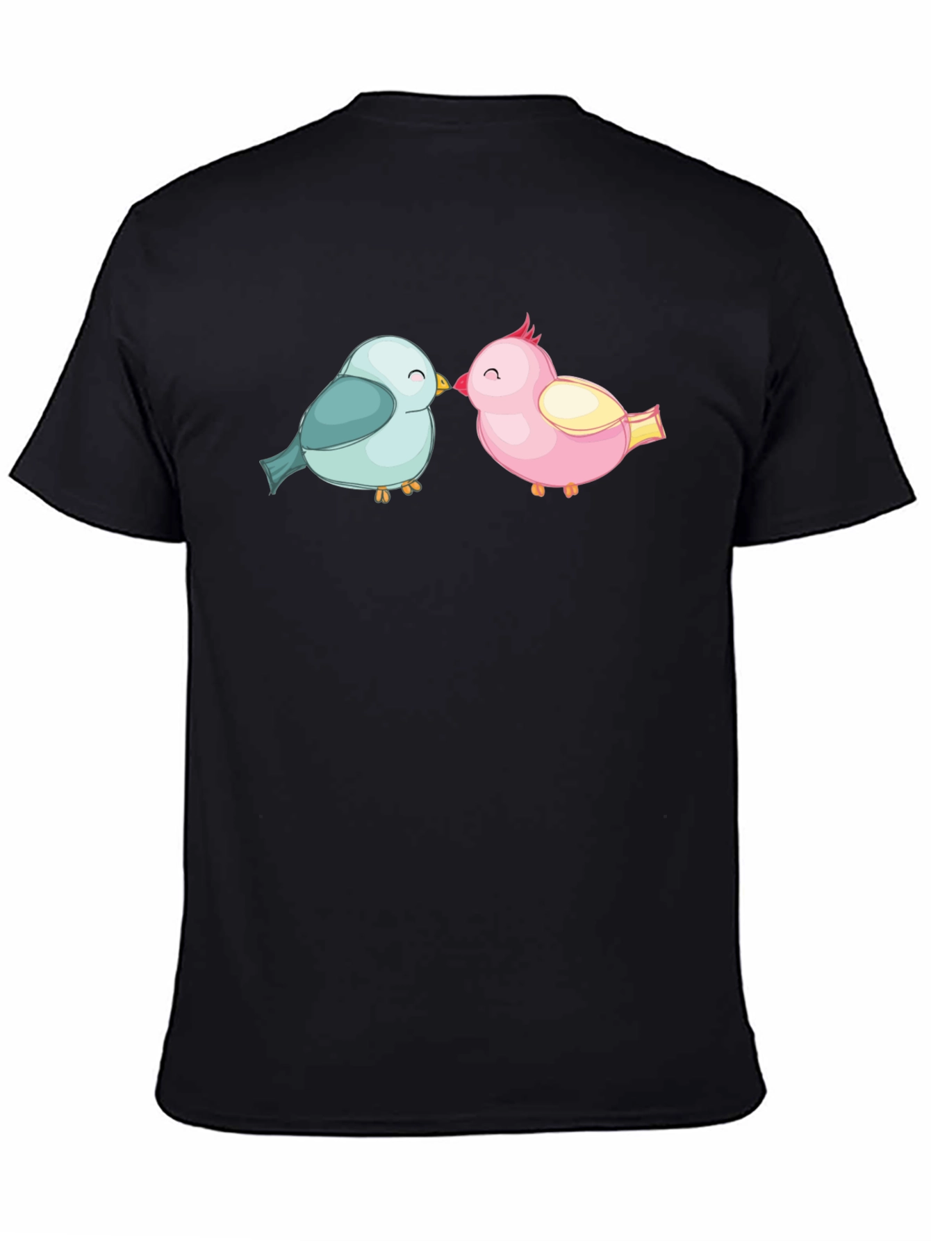 Cute Birds Kissing Black T-Shirt