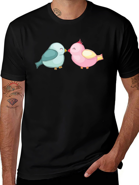 Cute Birds Kissing Black T-Shirt