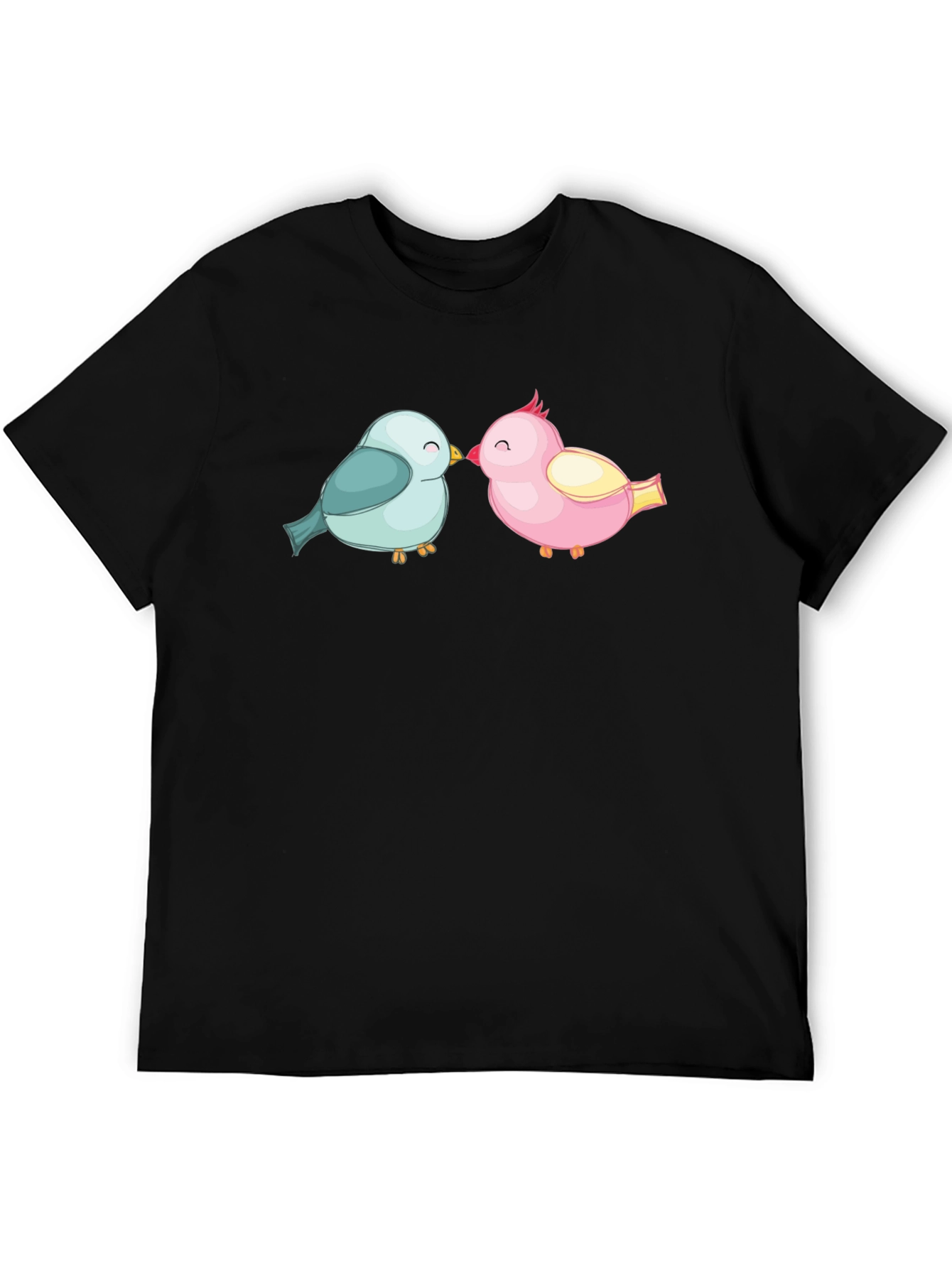 Cute Birds Kissing Black T-Shirt