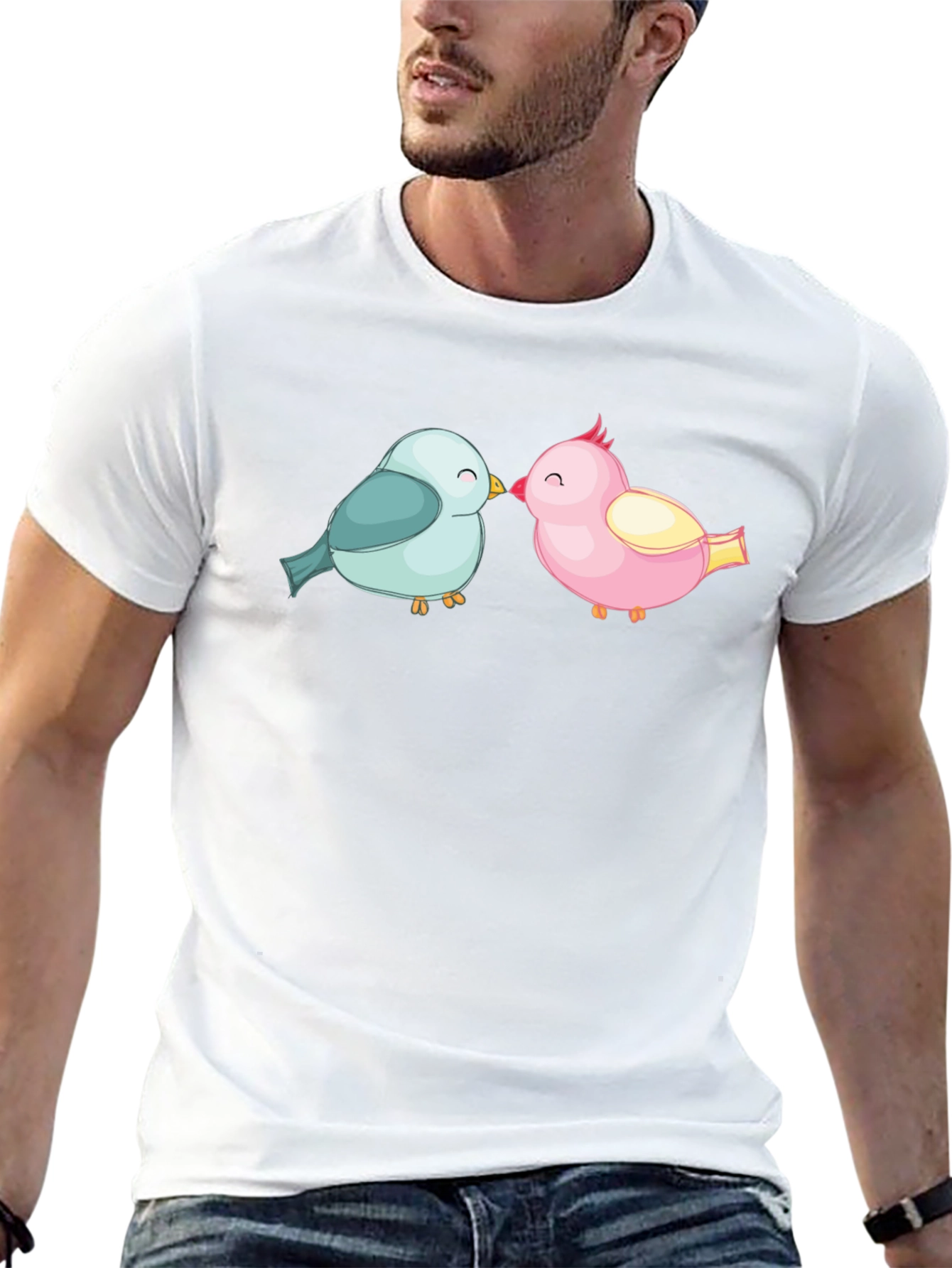 Cute Birds Kissing Black T-Shirt