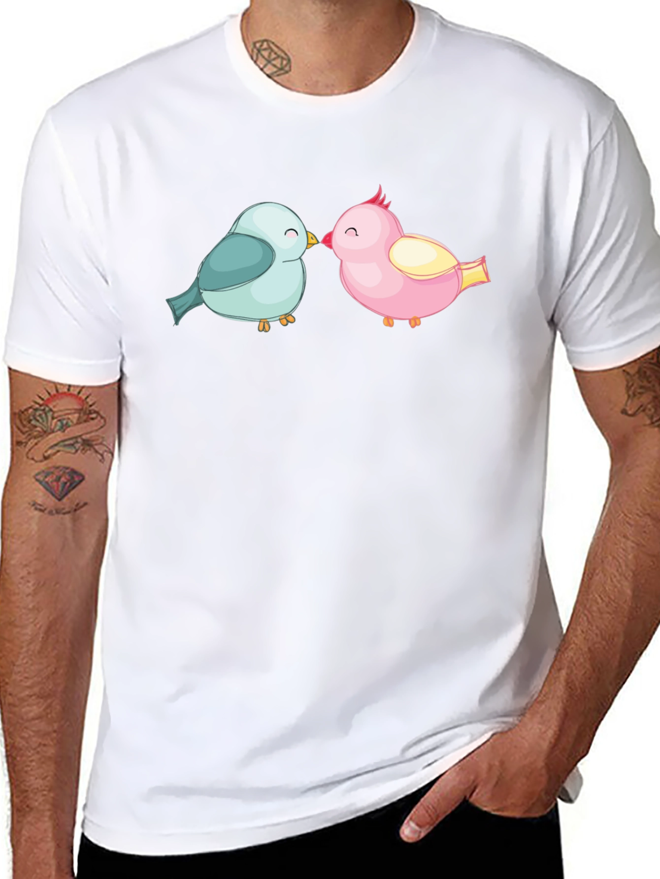Cute Birds Kissing Black T-Shirt