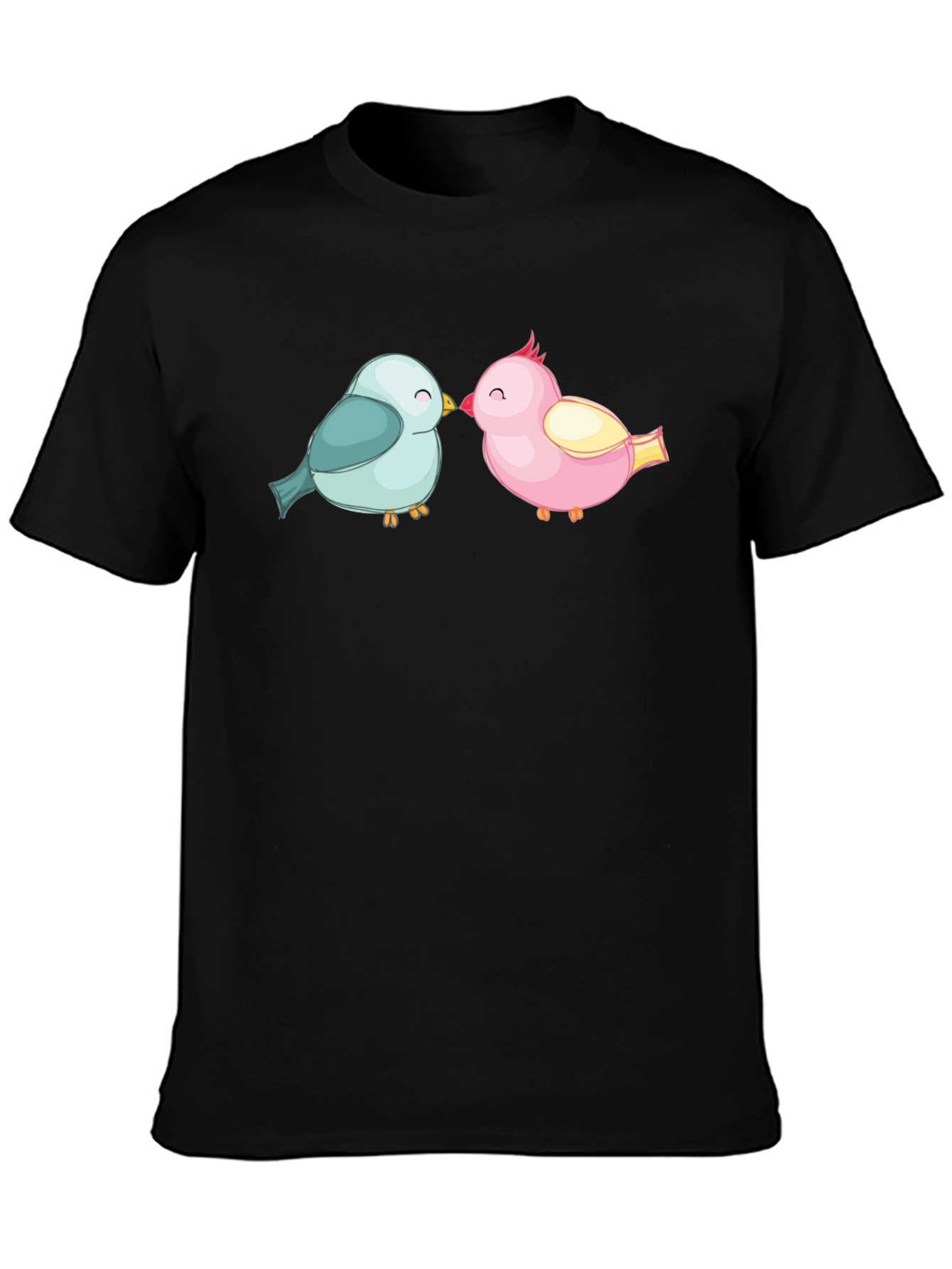Cute Birds Kissing Black T-Shirt