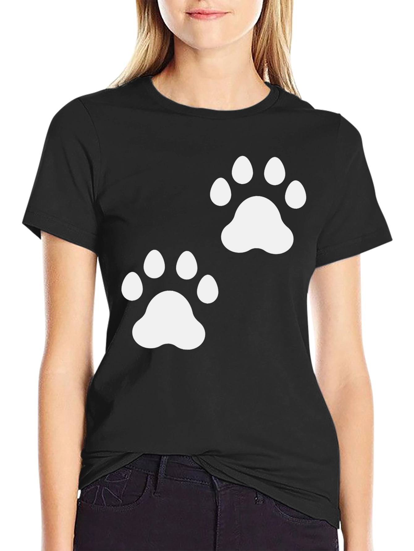 Paw Print Graphic Tee - Casual Black T-Shirt