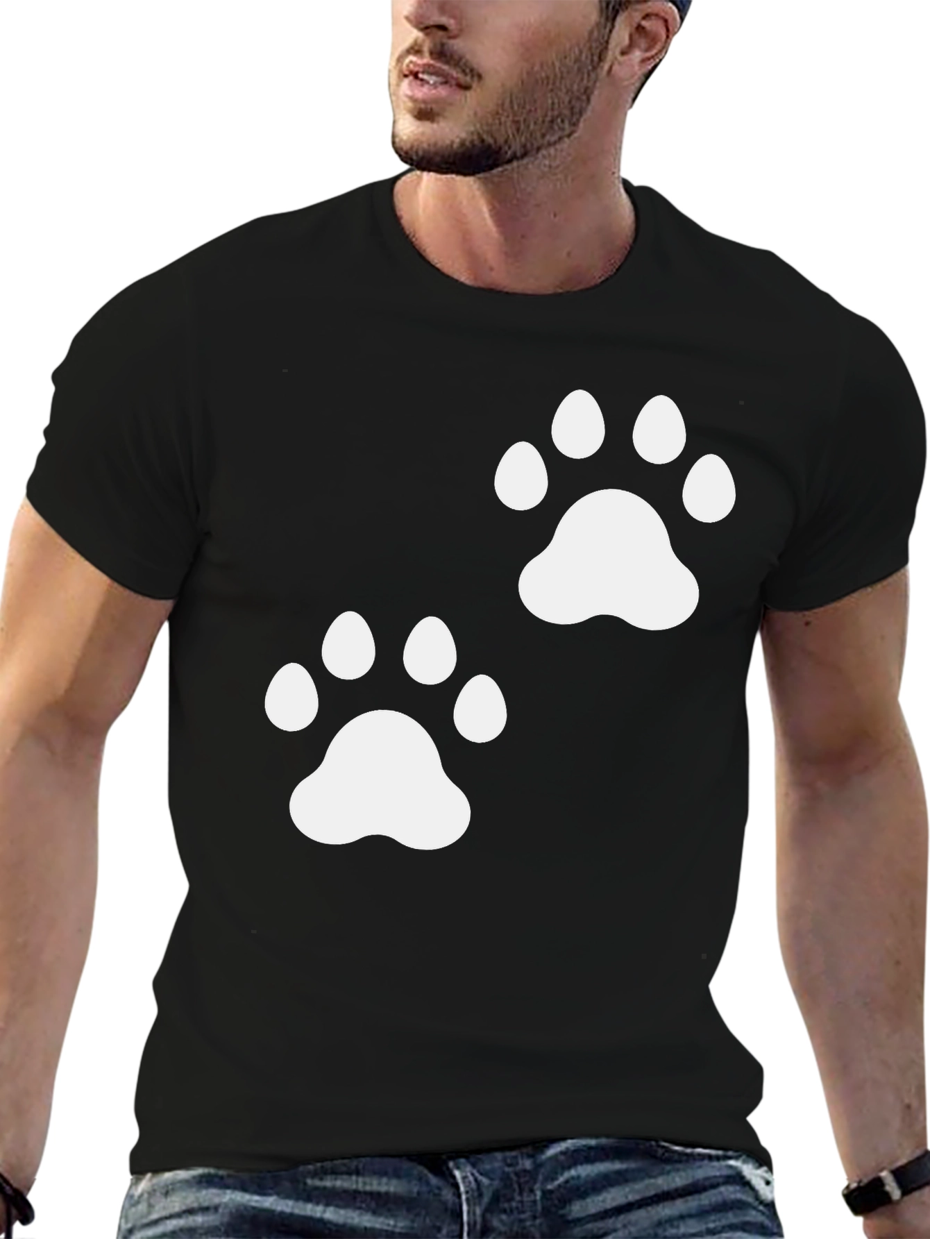 Paw Print Graphic Tee - Casual Black T-Shirt