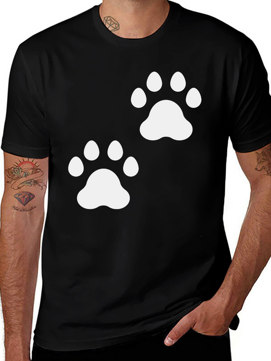 Paw Print Graphic Tee - Casual Black T-Shirt