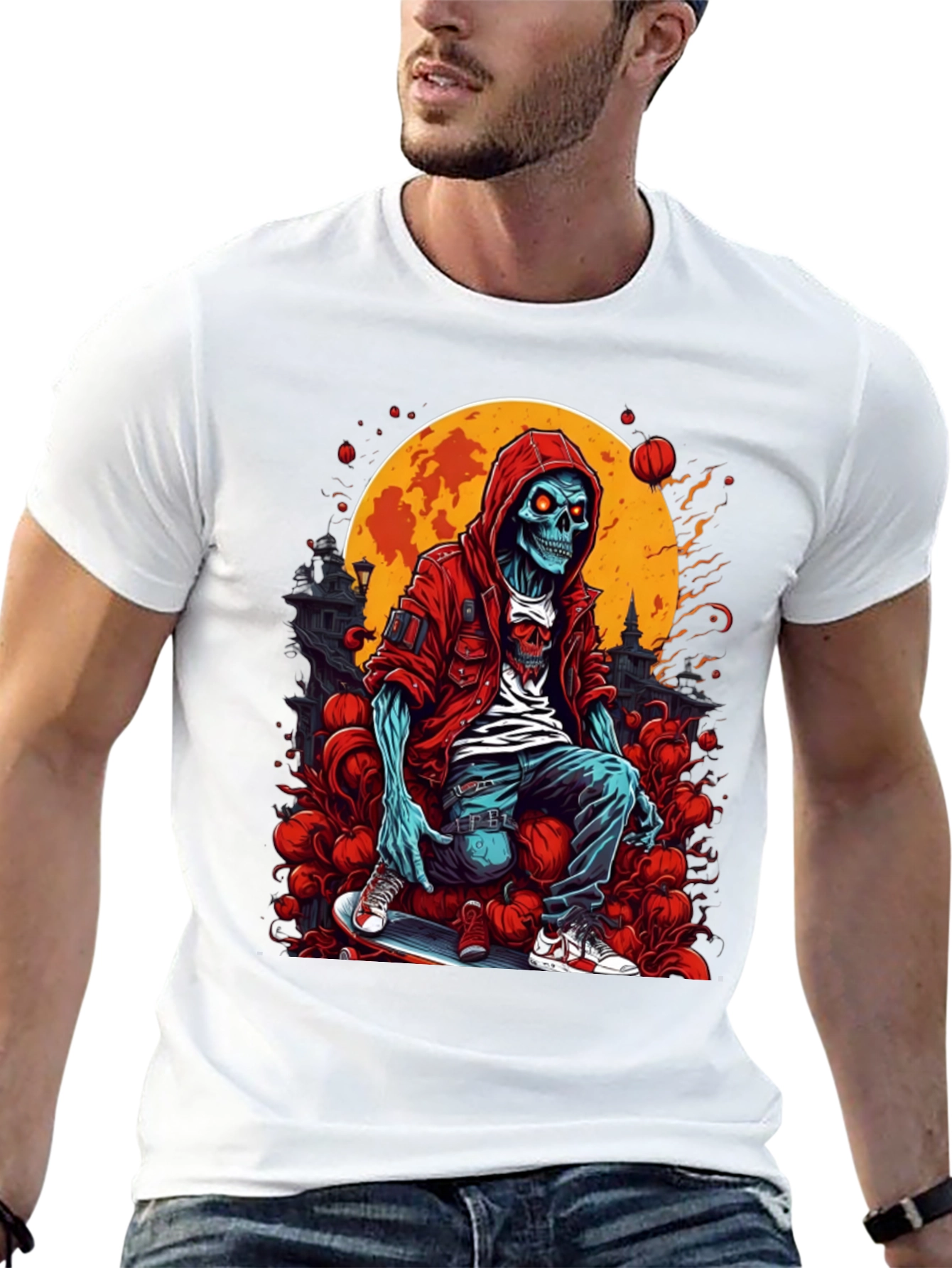 Skeleton Skateboard Graphic T-Shirt - Urban Style