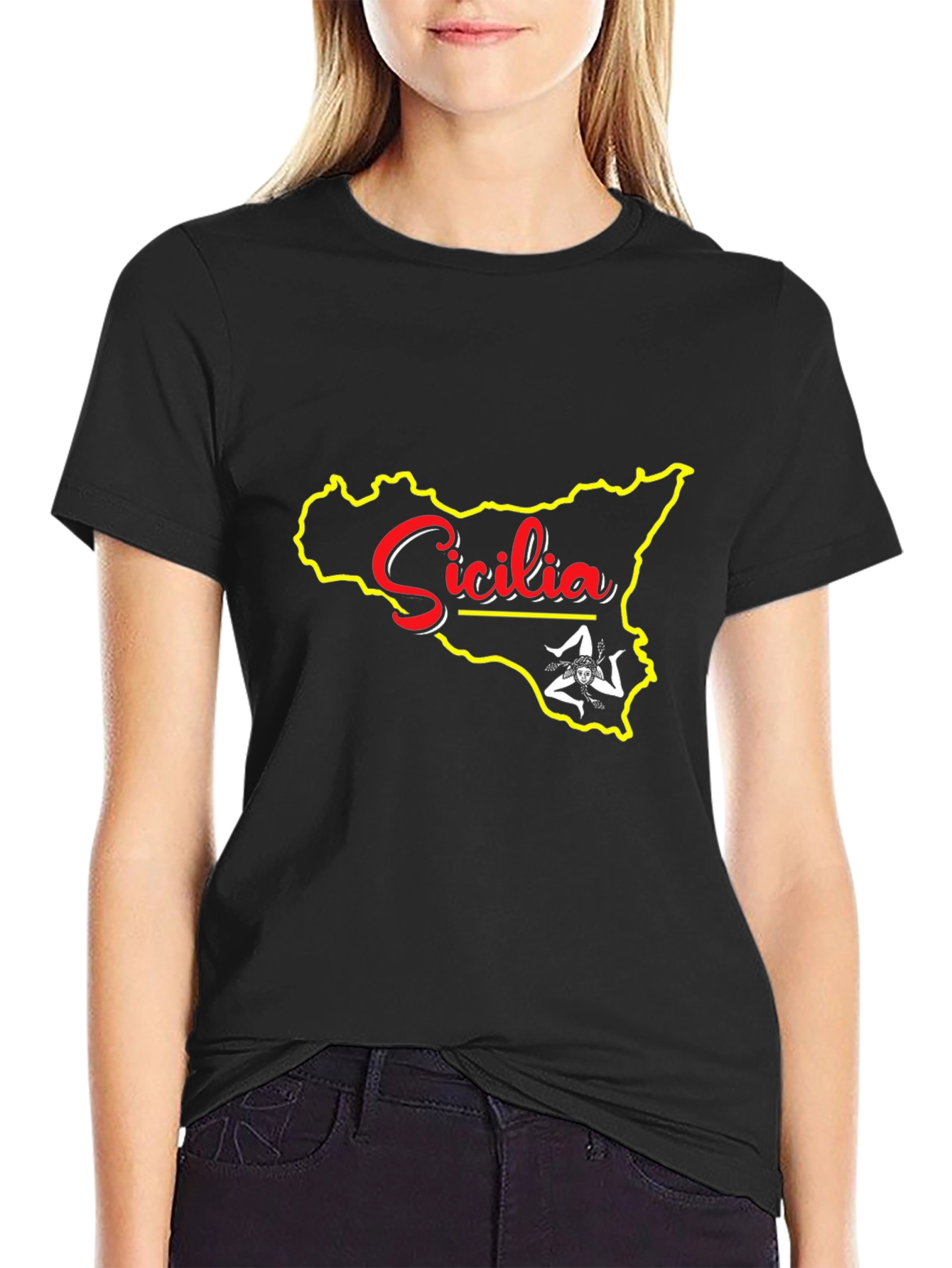 Sicilia Map Graphic Tee - Black