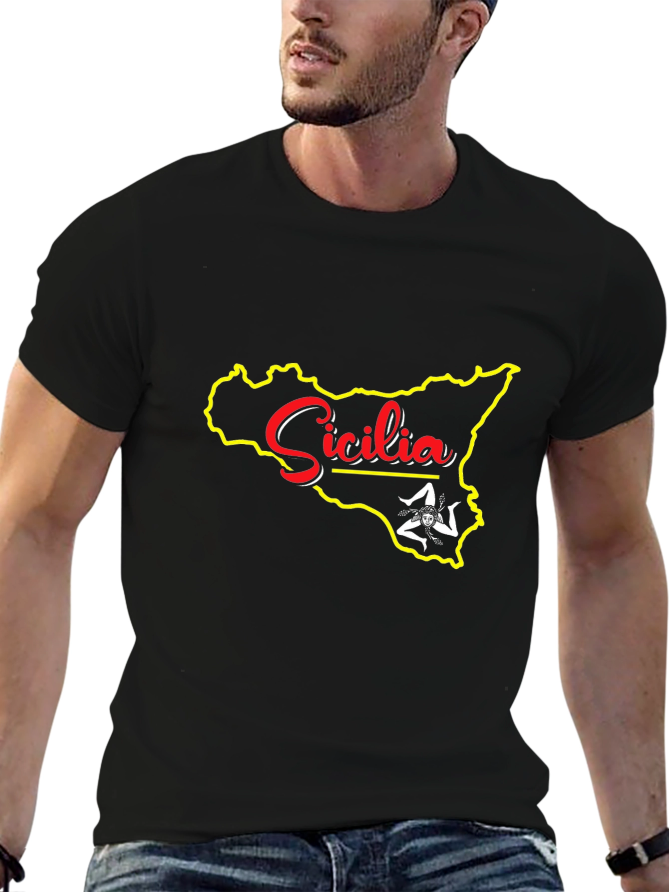 Sicilia Map Graphic Tee - Black
