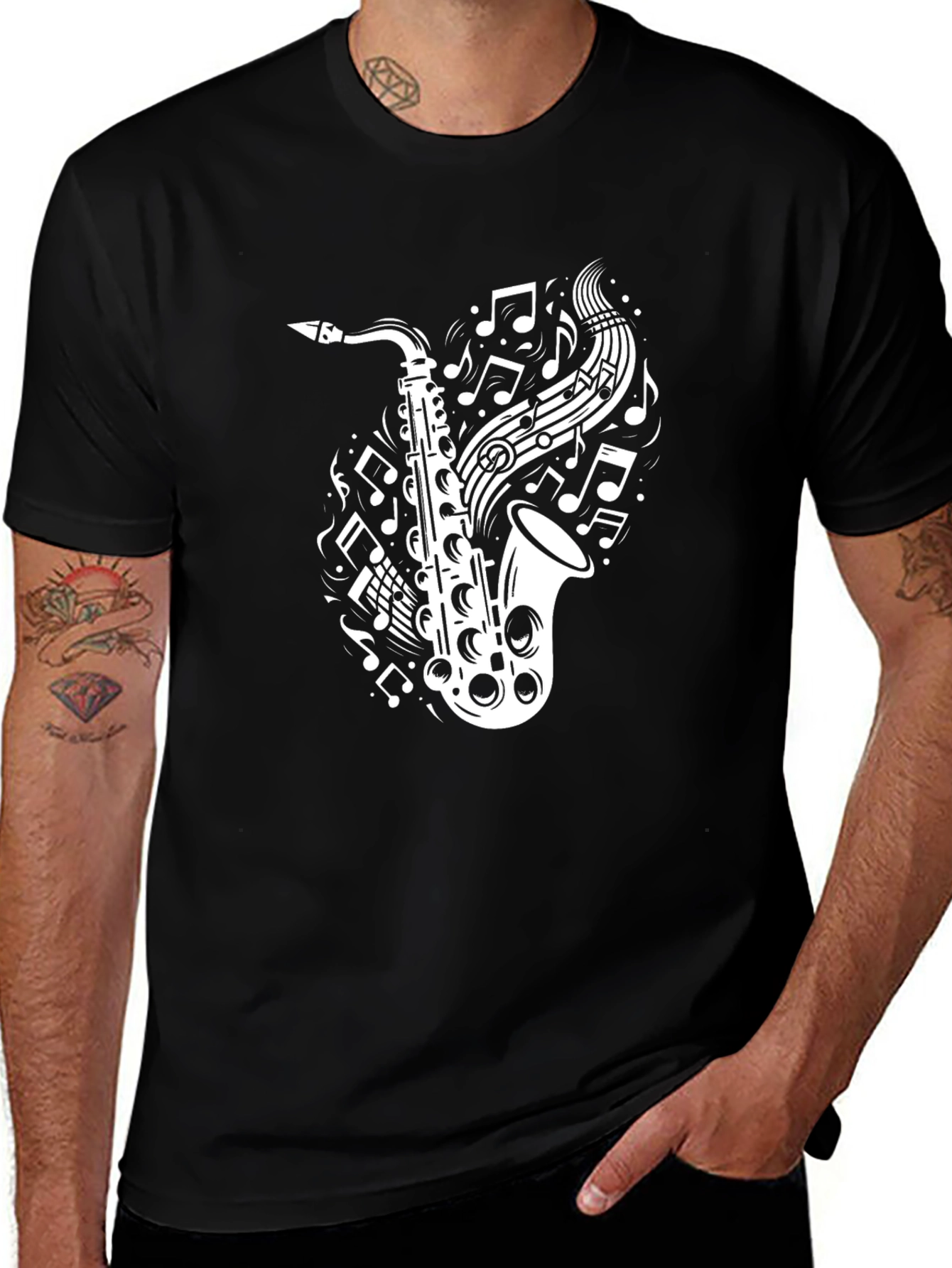 Saxophone Music Notes Graphic T-Shirt