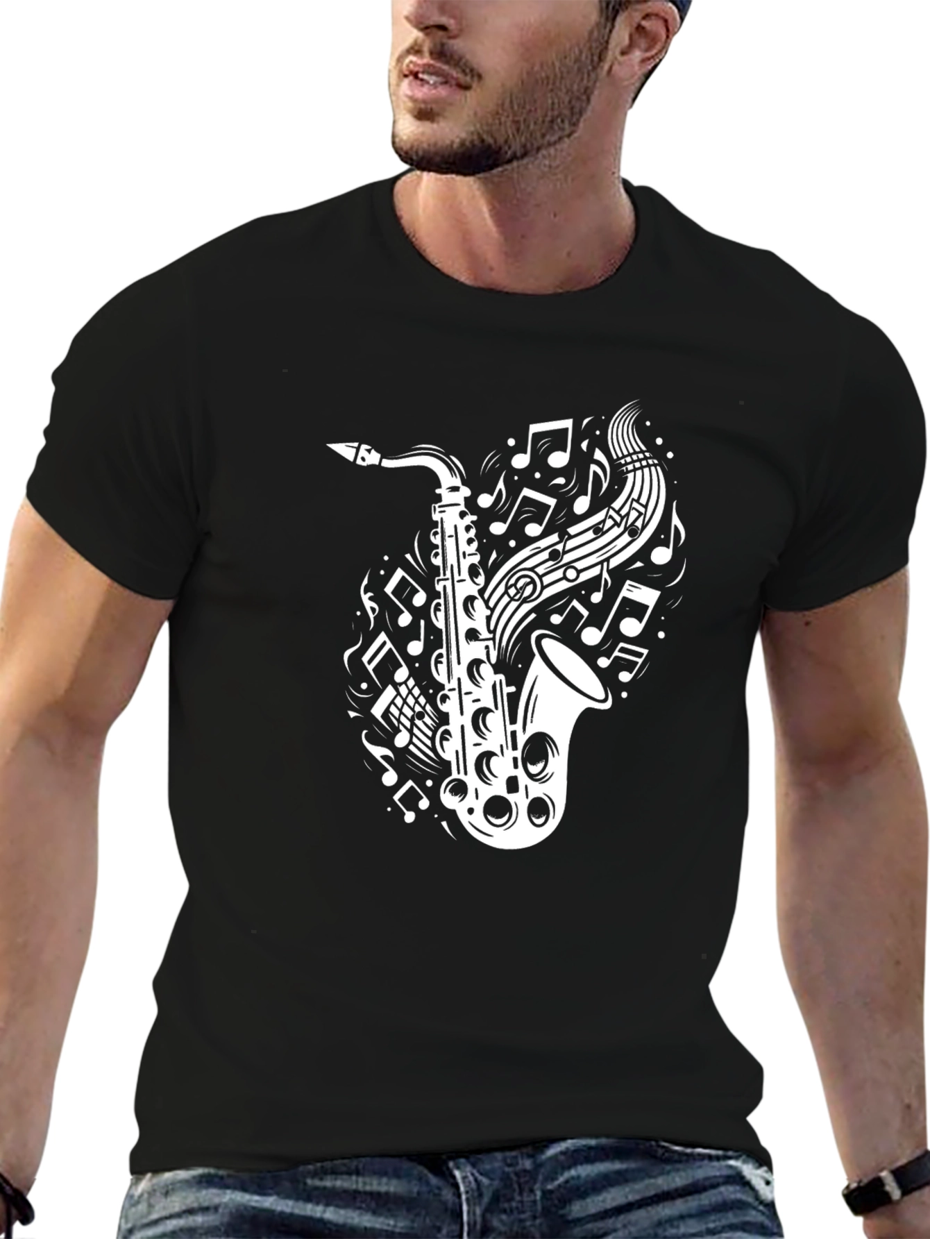 Saxophone Music Notes Graphic T-Shirt