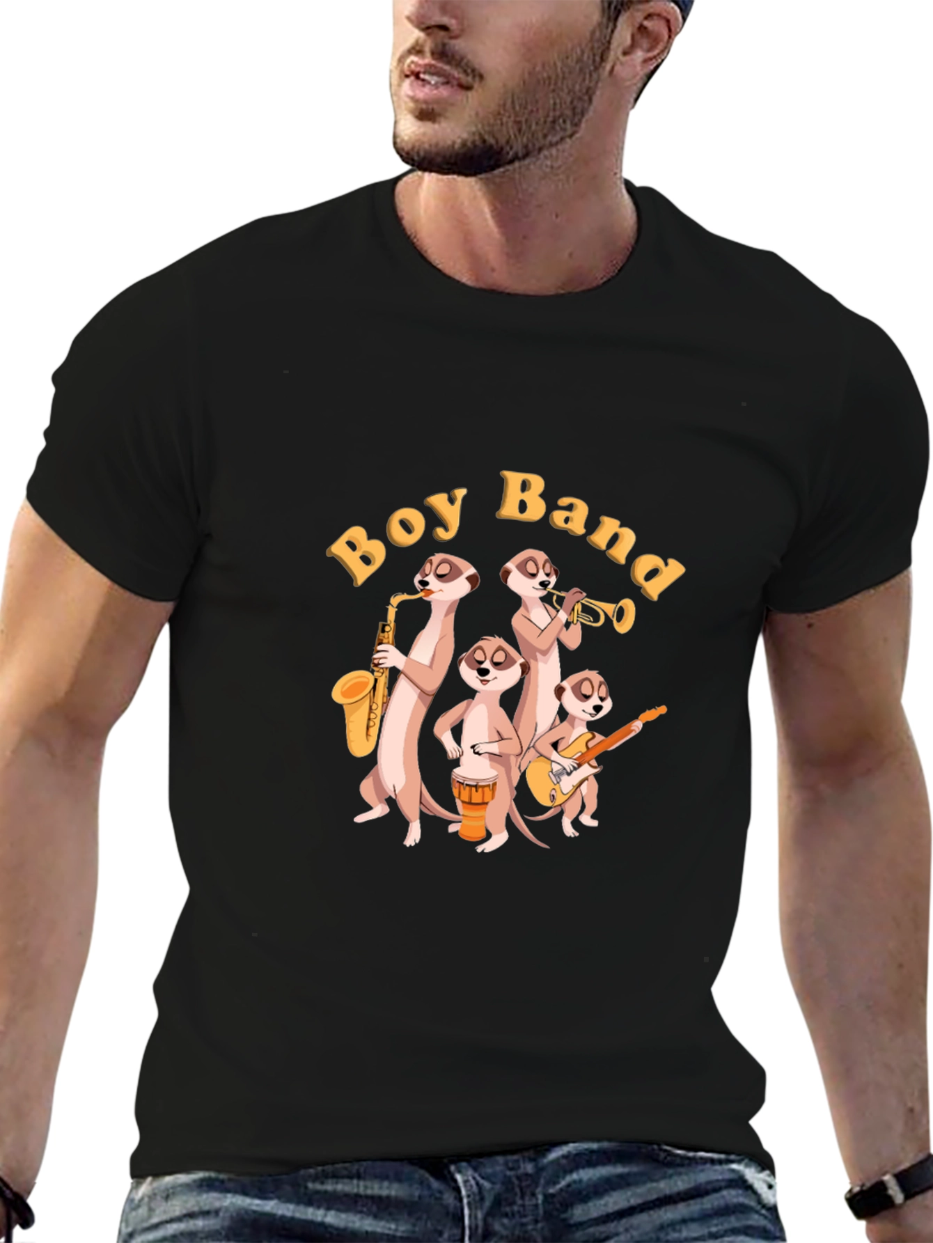 Meerkat Boy Band Graphic Black T-Shirt