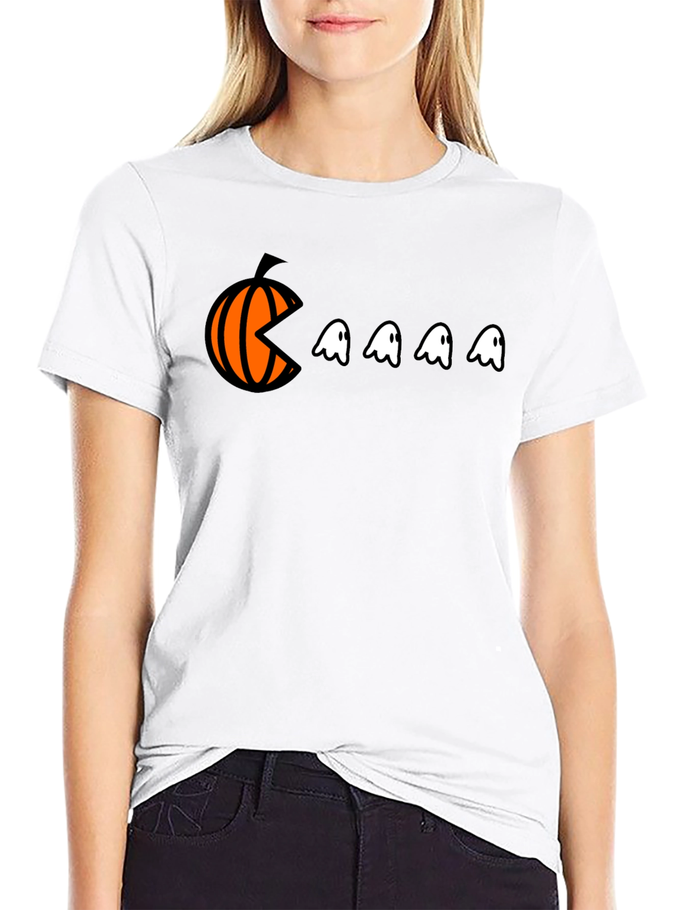 Pac-Man Pumpkin Halloween Graphic Tee - Black