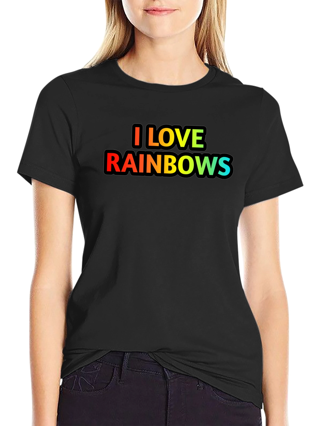I Love Rainbows Graphic T-Shirt - Black Cotton Blend