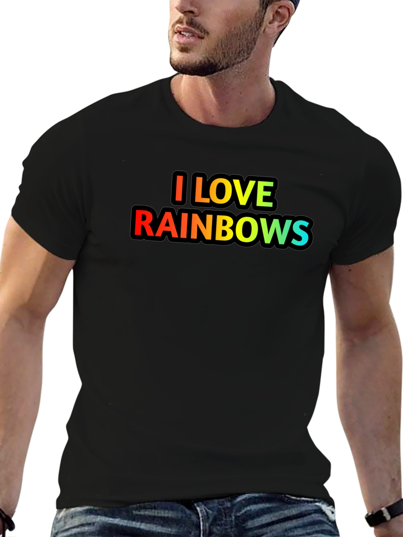 I Love Rainbows Graphic T-Shirt - Black Cotton Blend