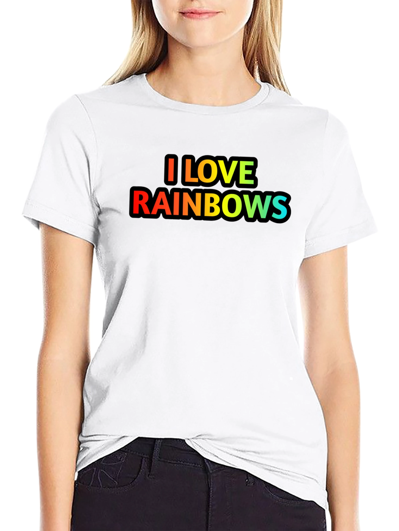 I Love Rainbows Graphic T-Shirt - Black Cotton Blend