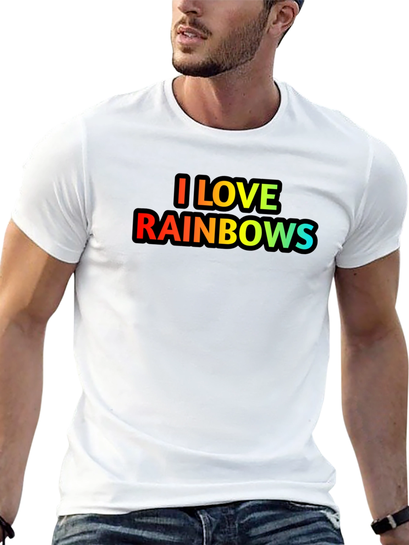 I Love Rainbows Graphic T-Shirt - Black Cotton Blend