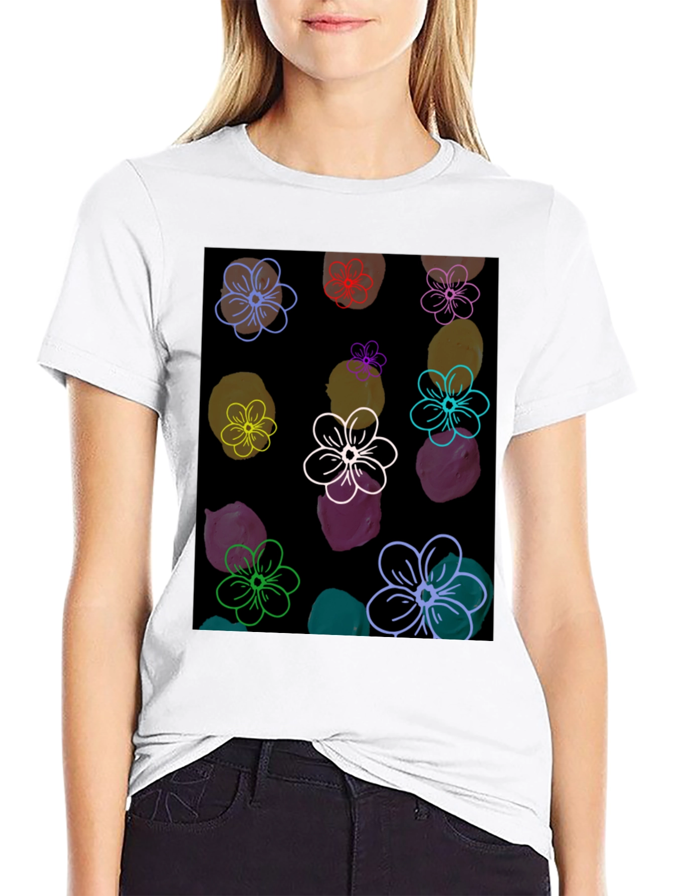 Floral Pattern Black T-Shirt