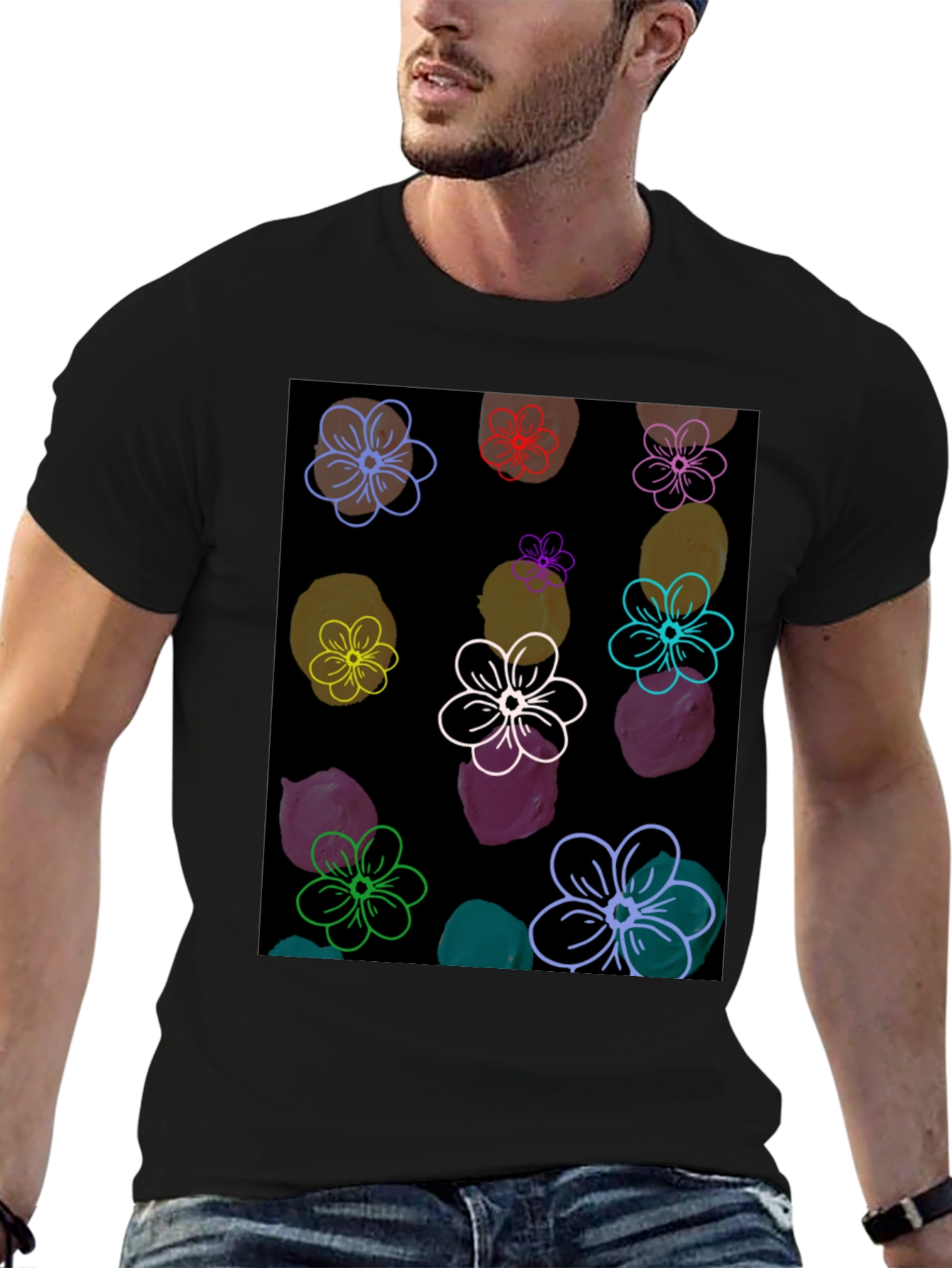 Floral Pattern Black T-Shirt