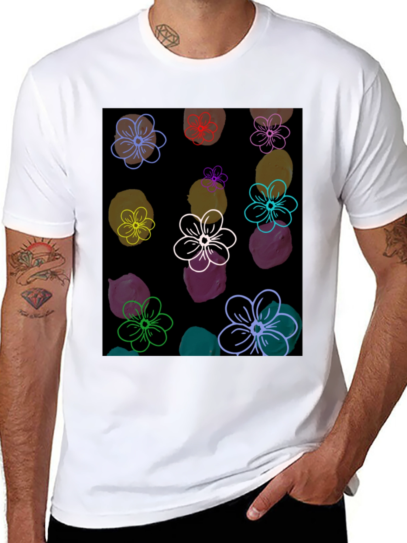 Floral Pattern Black T-Shirt