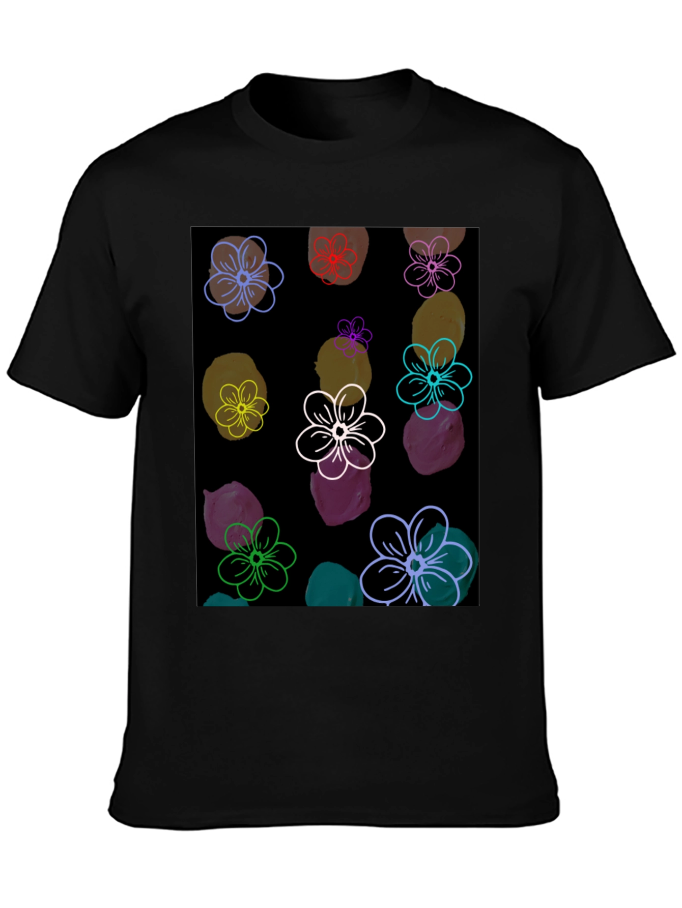 Floral Pattern Black T-Shirt