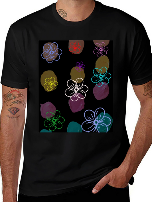Floral Pattern Black T-Shirt